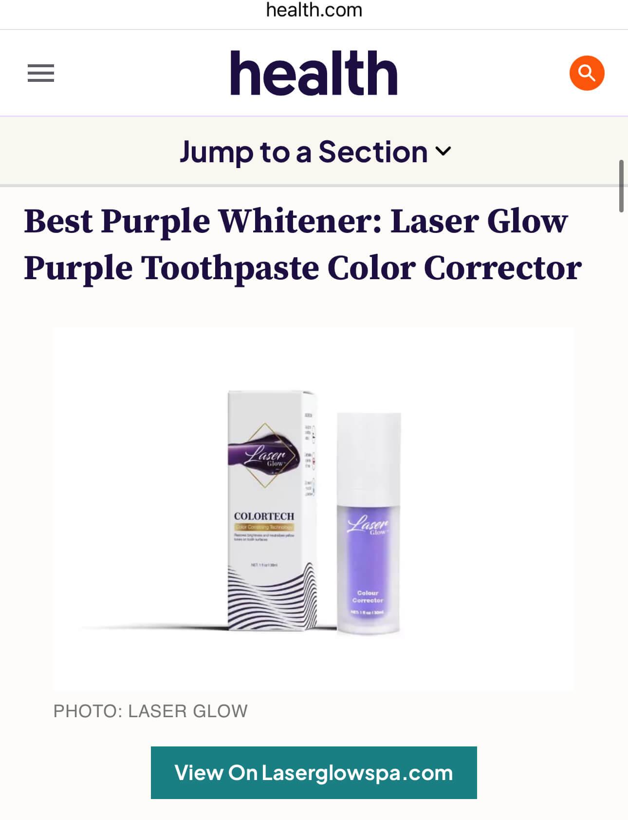 LaserGlow purple toothpaste for safe, gentle whitening and stain removal.