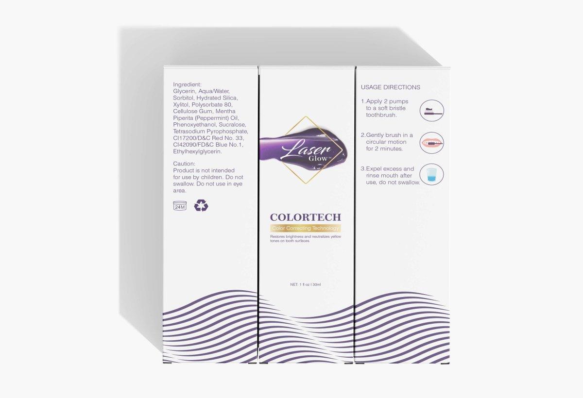 LaserGlow purple toothpaste for enhancing teeth color and improving overall whiteness.