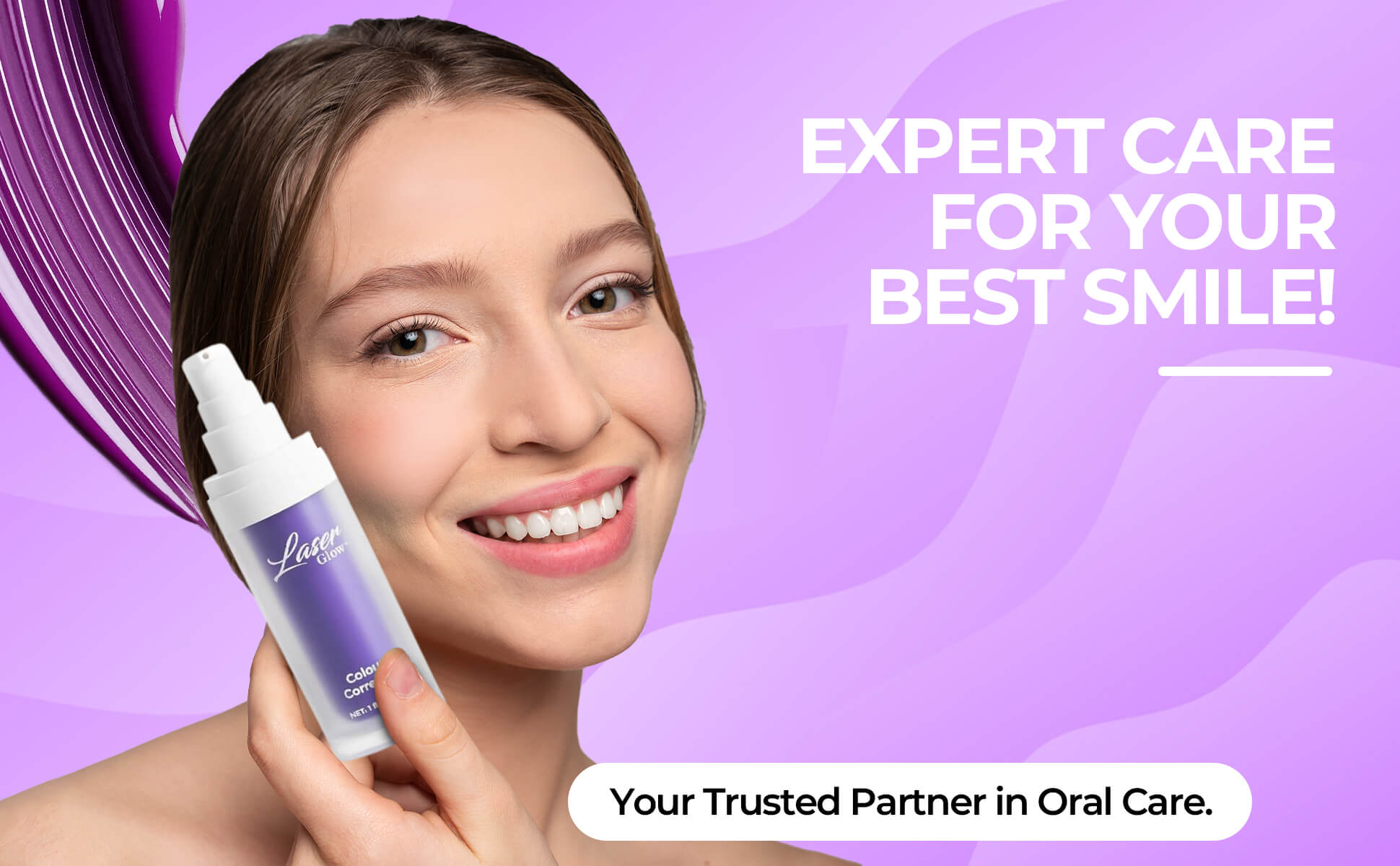 Advanced LaserGlow purple toothpaste for effective color correction and whitening.