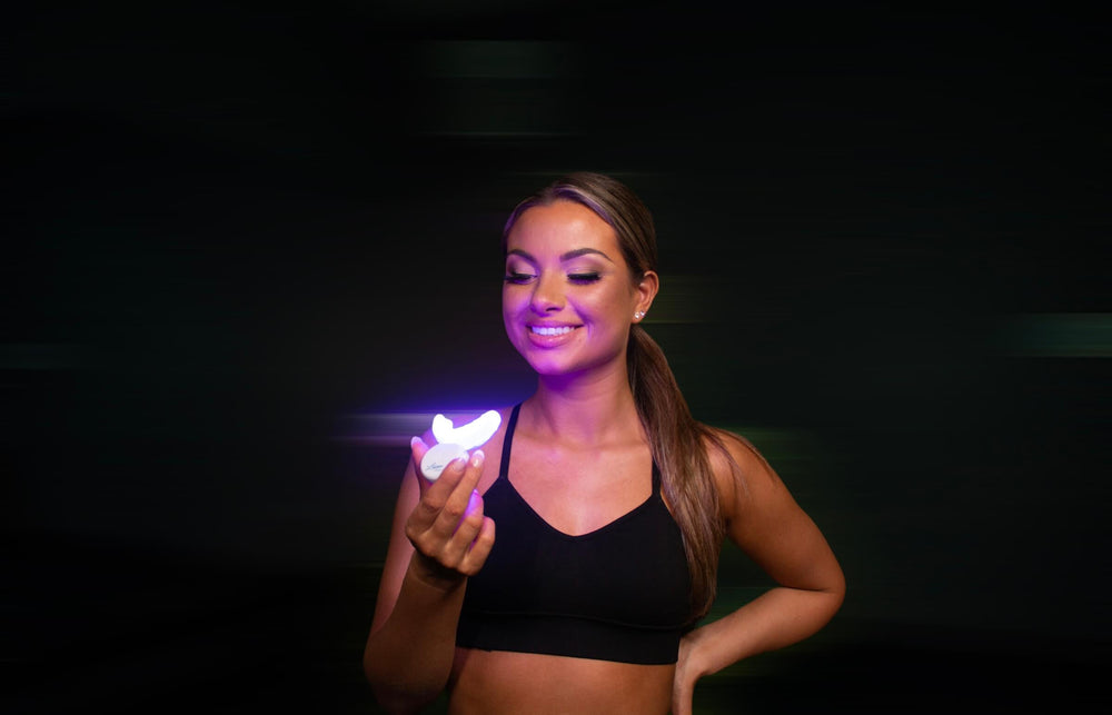 LaserGlow Teeth Whitening Kit used by Amanda Robinson, fitness trainer and model, showcasing professional-grade whitening for a radiant, confident smile.