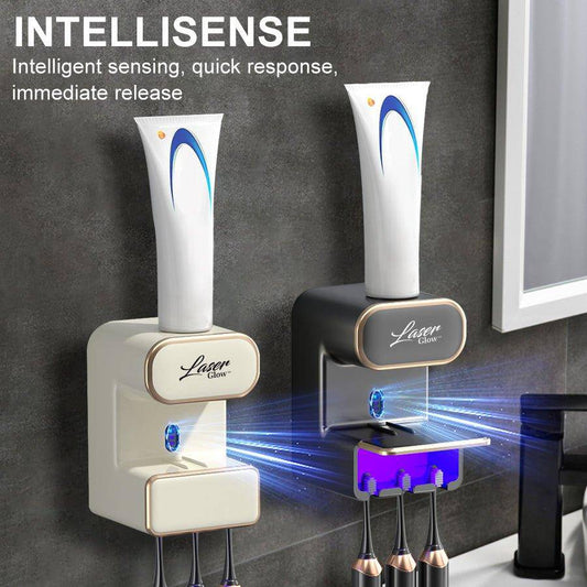 Automatic toothpaste dispenser with UV light sanitizer