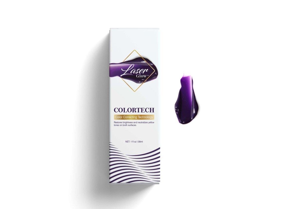 LaserGlow purple toothpaste for removing stains and enhancing teeth brightness.