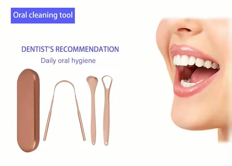 LaserGlow 3-piece rose gold tongue cleaner and scraper set for effective tongue cleaning.