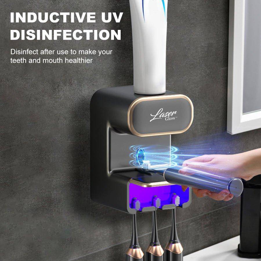 UV light sanitizer in LaserGlow automatic toothpaste dispenser for germ-free oral care.