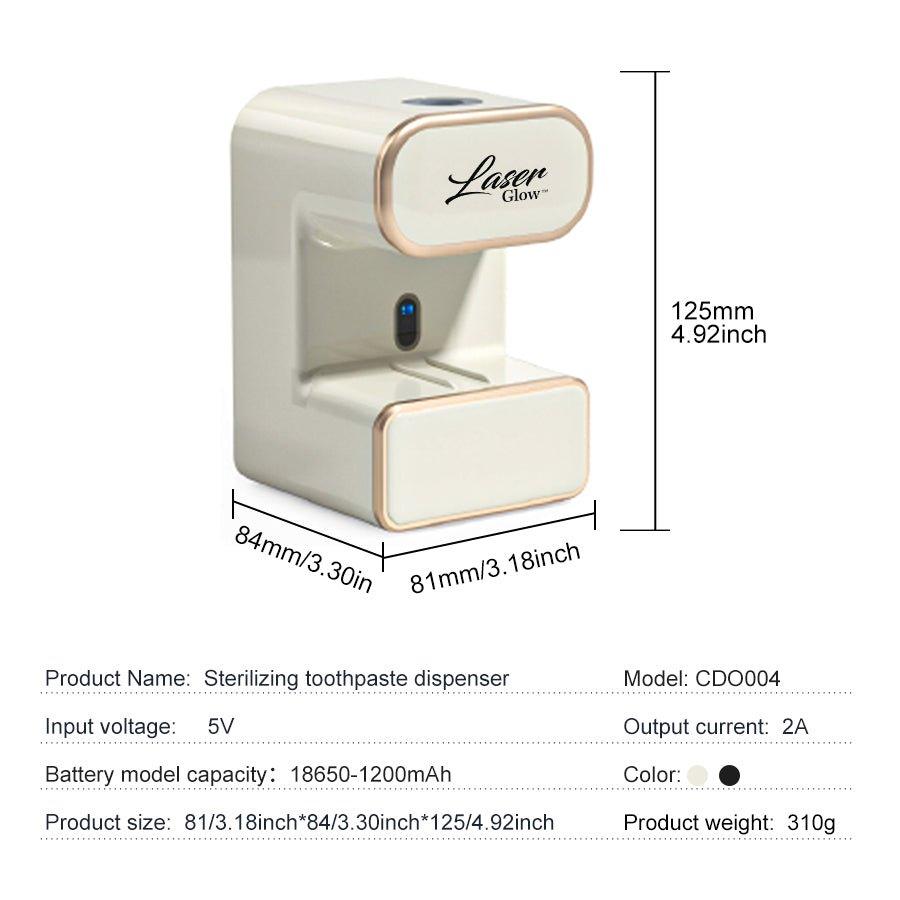 LaserGlow automatic toothpaste dispenser with built-in UV light for a cleaner, hygienic bathroom.